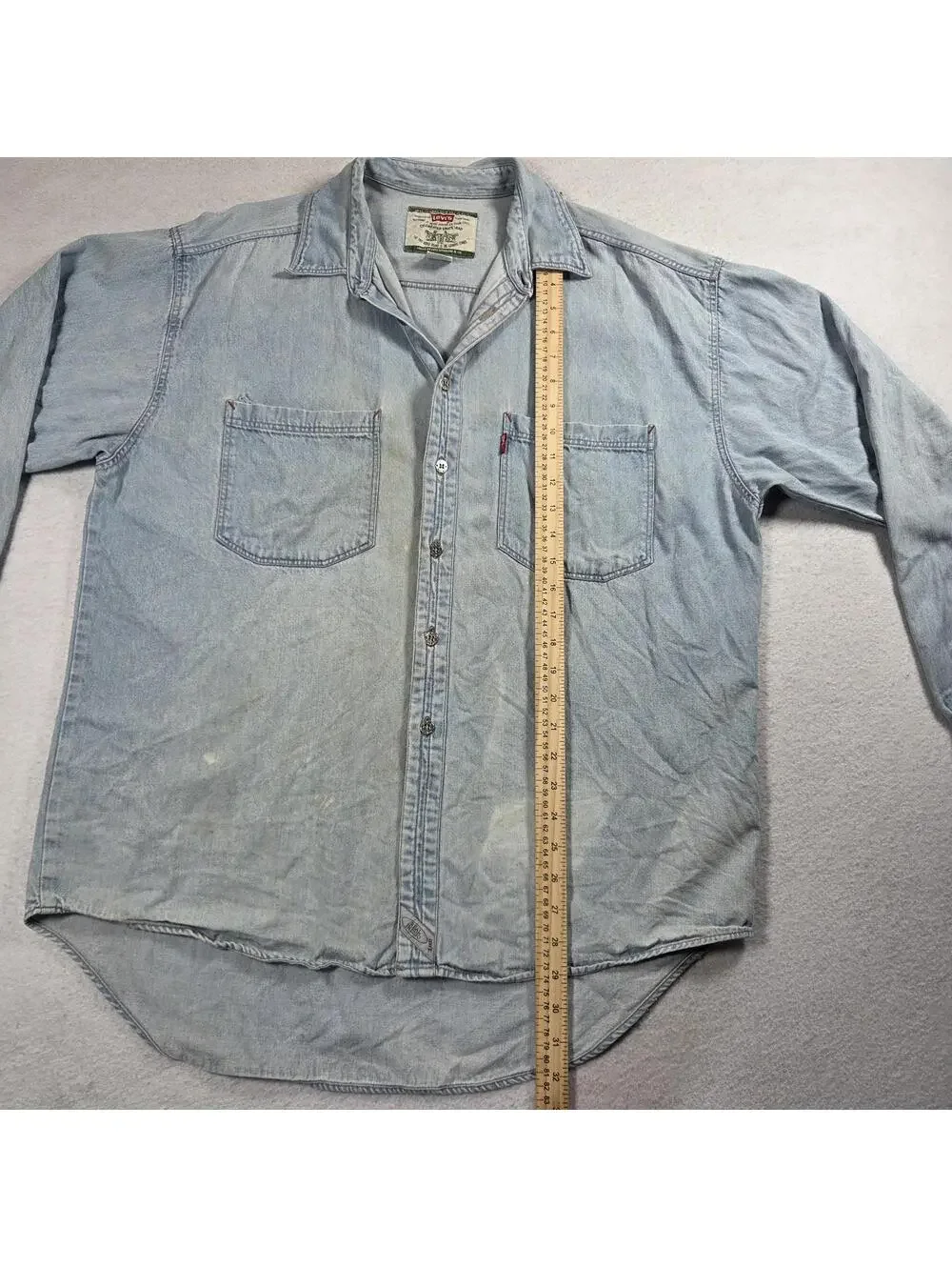 Vtg Levis WPL 423 Real Indigo Blue Denim Trucker Button Down 100% Cotton Large